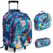 Kit Mochila Infantil Stitch Carrinho Reforçada 3 Peças Kit Mochila Infantil Stitch Carrinho Reforçada 3 Peças