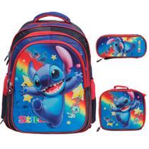 Kit Mochila Infantil Stitch Costas Estojo Lancheira Grande