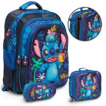 Kit Mochila Infantil Stitch Costas Menino Menina Cor Azul