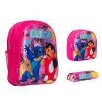 Kit Mochila Infantil Stitch Costas Passeio Aulas Menina