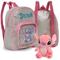 Kit Mochila Infantil Stitch Costas Resistente + Pelúcia