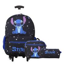 Kit Mochila Infantil Stitch Rodinha Juvenil Lancheira Estojo