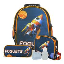 Kit Mochila Infantil Super Foguete Tam G Rodinhas