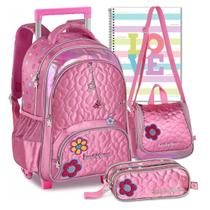 Kit Mochila Infantil Sweet Queen Lancheira e Estojo Princesa Feminina Escolar Carrinho