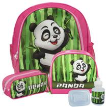 Kit Mochila Infantil Tam M Lancheira e Estojo Panda