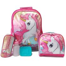 Kit Mochila Infantil Unicórnio Fantasy Rodinhas