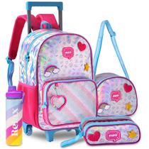 Kit Mochila Infantil Unicórnio Holográfica Rodinhas Menina Escolar Lindo Reforçada Resistente
