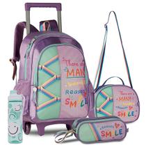 Kit Mochila Infantil Unicórnio Rodinhas Menina Escolar Lindo