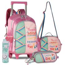 Kit Mochila Infantil Unicórnio Rodinhas Menina Escolar Lindo