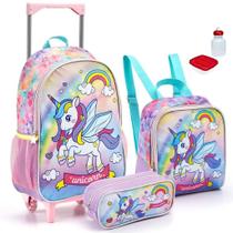 Kit Mochila Infantil Unicórnio Troller Rodinhas Tam G Escolar Lancheira Térmica Estojo Kit Mochila Infantil Unicórnio Troller Rodinhas Tam G Escolar Lancheira Térmica Estojo