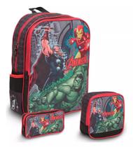 Kit Mochila Infantil Vingadores Costas Alça Reforçada Creche