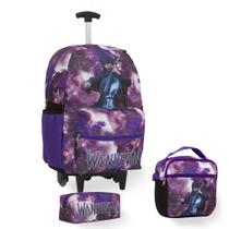 Kit Mochila Infantil Wandinha Rodinha Juvenil Volta As Aulas