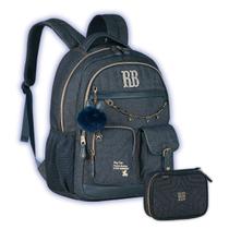 Kit Mochila Jeans Rebecca Bonbon Costas Estojo 36 Elásticos