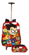 Kit Mochila Jovens Titans Infantil Masculina Rodinhas Estojo