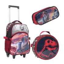 Kit Mochila Jurassic Dinossauro Trex Meninos Rodinhas Grande