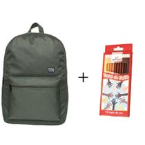 Kit Mochila Juvenil Basic Verde + Lápis de Cor Tons de Pele 12 Cores