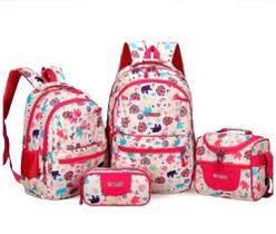 Kit Mochila Juvenil Infantil Feminino Masculino Escolar 4 Pç