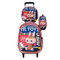 Kit Mochila La Bubu em 3D Com Rodinhas + Lancheira Térmica + Estojo Escolar Infantil