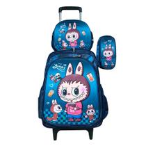 Kit Mochila Labubu com Rodinhas em 3D + Lancheira Térmica + Estojo escolar Infantil Kit Mochila Labubu com Rodinhas em 3D + Lancheira Térmica + Estojo escolar Infantil