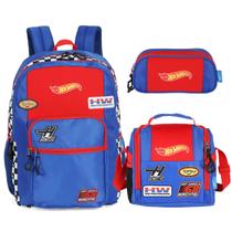Kit Mochila Lanch Estojo Escolar Menino Bolsa Hot Wheels