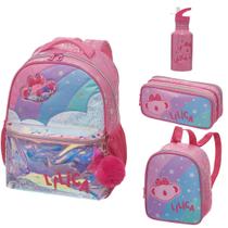 Kit Mochila Lancheira Costas Estojo 2 Divisórias Garrafinha Lilica Ripilica Original Super Star