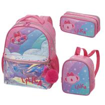 Kit Mochila Lancheira Costas Estojo 2 Divisórias Lilica Ripilica Original Super STar