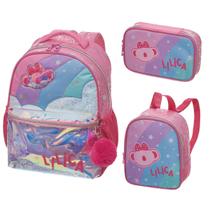 Kit Mochila Lancheira Costas Estojo Box Elásticos Lilica Ripilica Original Super Star