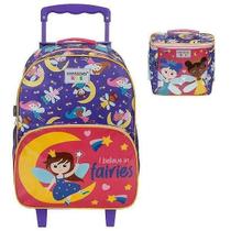 Kit Mochila Lancheira Dermiwill Container Kids Fadas Roxo
