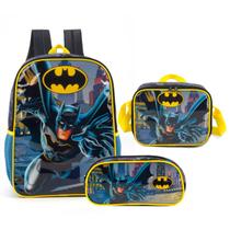 Kit Mochila Lancheira E Estojo Batman Amarelo Morcego Menino