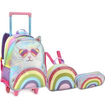 Kit Mochila, Lancheira e Estojo da Gatinha Infantil Colorido