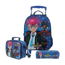 Kit Mochila Lancheira e Estojo Dermiwill Mazica Party Azul