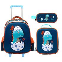 Kit Mochila Lancheira e Estojo Escolar Infantil Baby Dino 3D