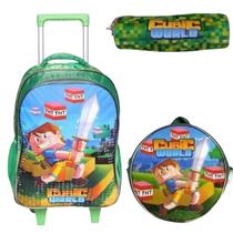 Kit Mochila Lancheira e Estojo Escolar Infantil Cubic Wolrd Minecraft Wincy