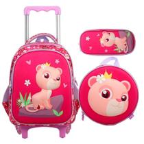 Kit Mochila Lancheira e Estojo Escolar Infantil Leoa 3D - Yins