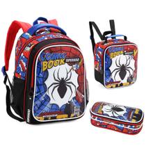 Kit Mochila Lancheira e Estojo Escolar Infantil Spider