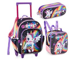 Kit Mochila + Lancheira e Estojo Feminino Unicórnio Power - Denlex