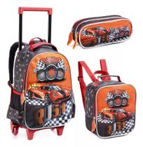 Kit Mochila + Lancheira e Estojo Infantil Carros Escolar Passeio Kit Mochila + Lancheira e Estojo Infantil Carros Escolar Passeio