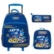 Kit Mochila Lancheira e Estojo Pacific Sonic Lets Go Azul