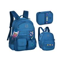 Kit Mochila Lancheira e Estojo Rebecca Bonbon Beaded Fun Com Cadarço RB27422 Cor:Azul Kit Mochila Lancheira e Estojo Rebecca Bonbon Beaded Fun Com Cadarço RB27422 Cor:Azul