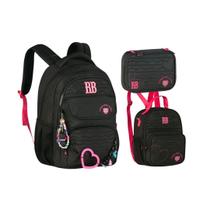 Kit Mochila Lancheira e Estojo Rebecca Bonbon Heart Beats Grande RB27015 Cor:Preto Kit Mochila Lancheira e Estojo Rebecca Bonbon Heart Beats Grande RB27015 Cor:Preto