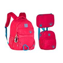 Kit Mochila Lancheira e Estojo Rebecca Bonbon Heart Beats Grande RB27015 Cor:Rosa