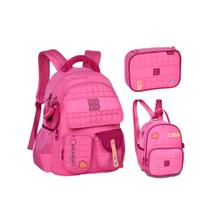 Kit Mochila Lancheira e Estojo Rebecca Bonbon Plush Dreams Juvenil RB26239 Cor:Rosa