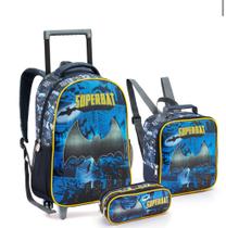 Kit mochila lancheira estojo batman super bat rodinha menino