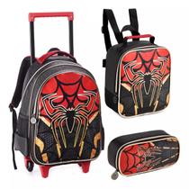 Kit Mochila Lancheira Estojo e Aranha Dourada Denlex Kit Mochila Lancheira Estojo e Aranha Dourada Denlex