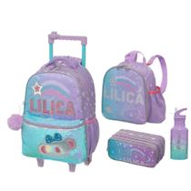 kit Mochila Lancheira Estojo e Garrafa Lilica Make a Vish
