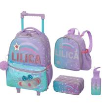 Kit Mochila Lancheira Estojo e Garrafa Lilica Make a Wish