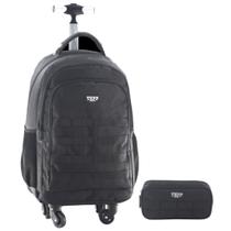 Kit Mochila Lancheira Estojo Escolar 360o Masculina Juvenil Preto Liso