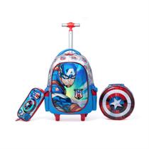 Kit Mochila Lancheira Estojo Escolar Capitão America Marvel