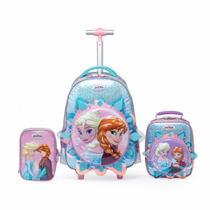 Kit Mochila Lancheira Estojo Escolar Frozen Rodinha Disney