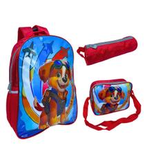 Kit Mochila+Lancheira Estojo Escolar Infantil Dog Air Force